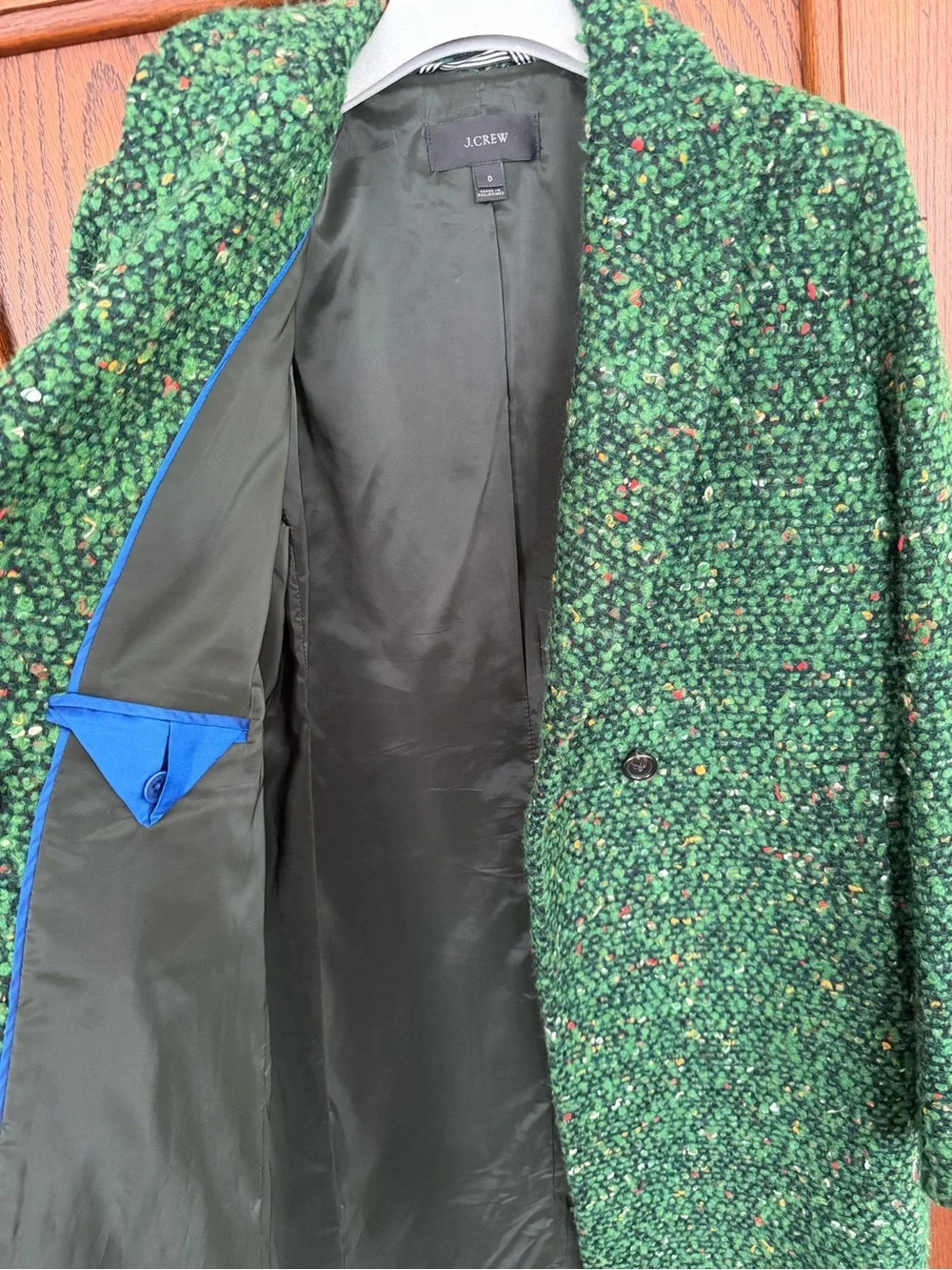 J. Crew Collection Daphne Wool Green Tweed Double-Breasted Pea Coat - Picture 11 of 14